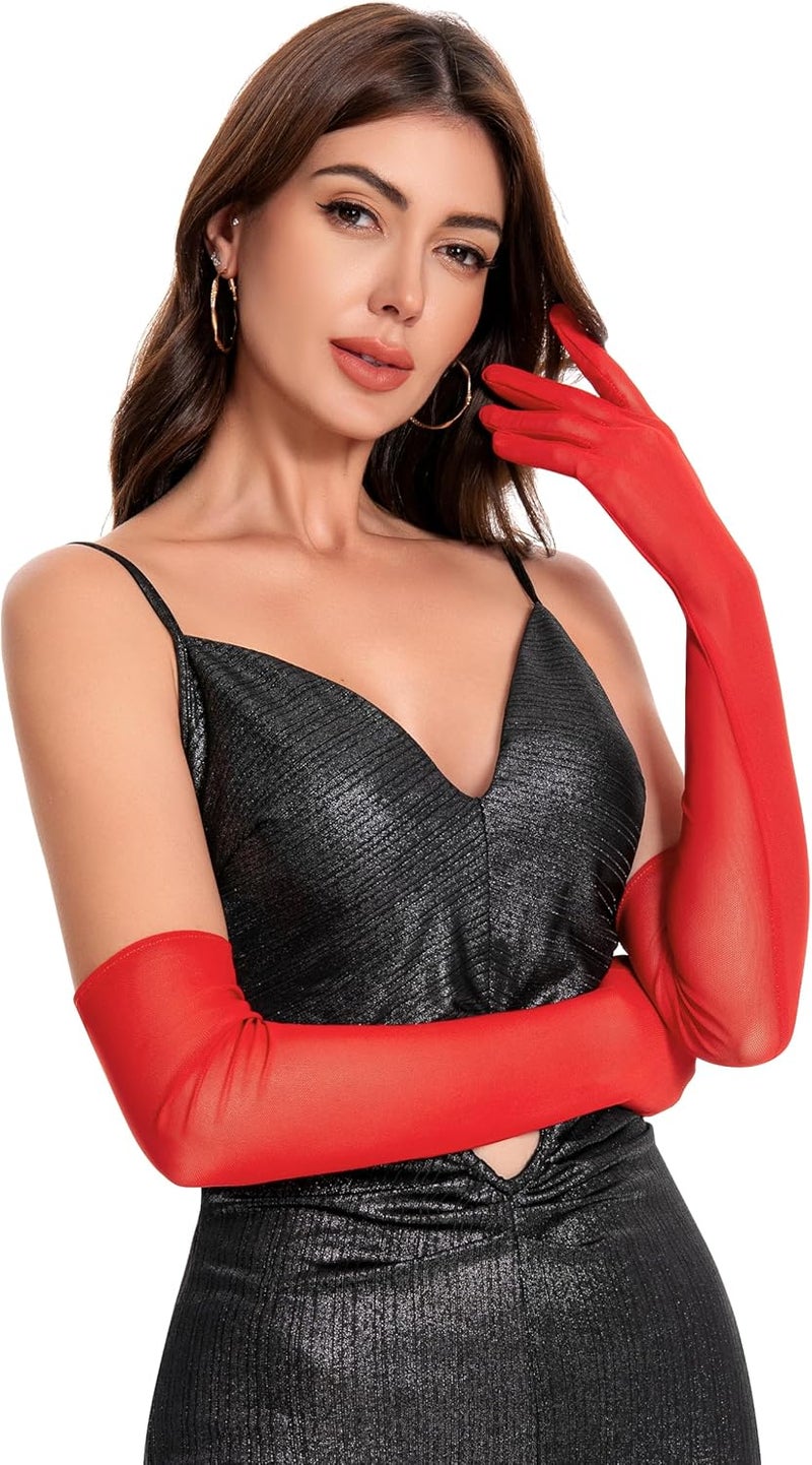 Nackiy Long Black Opera Gloves for Women, 1920s Satin Stretchy Elbow Length Party Gloves Costumes Bridal, 20inch - Image 5